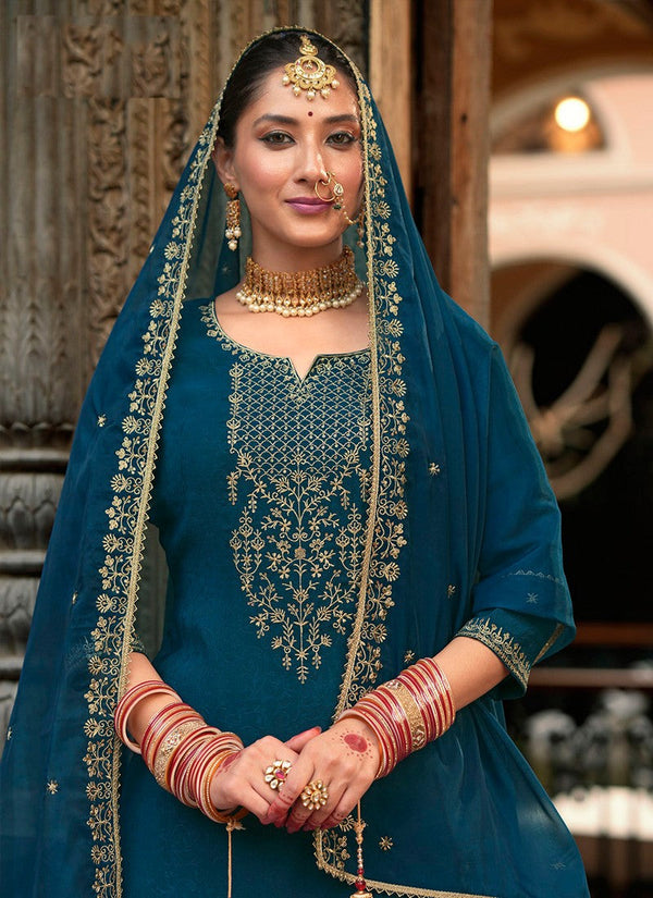 Amazing Teal  Color Viscose Fabric Patiala Suit
