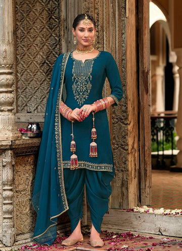 Amazing Teal  Color Viscose Fabric Patiala Suit