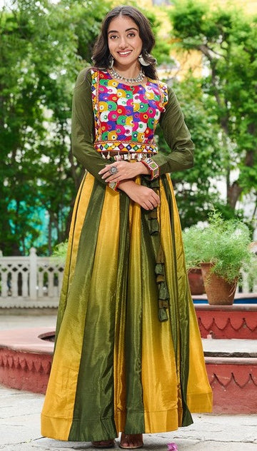 Alluring Green Color Chinon Fabric Party Wear Lehenga
