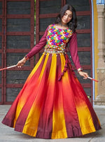 Alluring Maroon Color Chinon Fabric Party Wear Lehenga