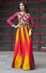 Alluring Maroon Color Chinon Fabric Party Wear Lehenga