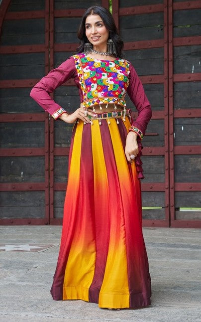 Alluring Maroon Color Chinon Fabric Party Wear Lehenga