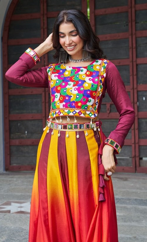 Alluring Maroon Color Chinon Fabric Party Wear Lehenga