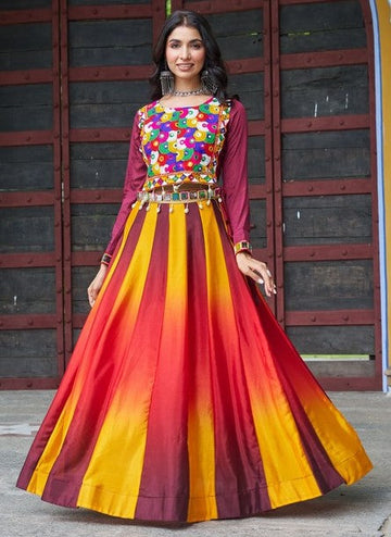Alluring Maroon Color Chinon Fabric Party Wear Lehenga
