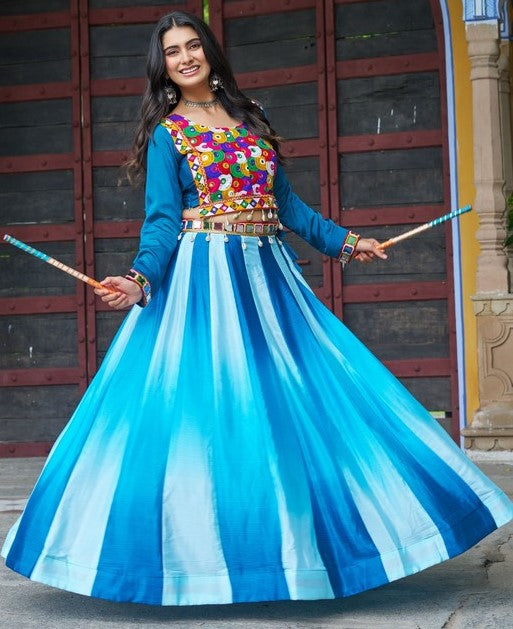 Alluring Blue Color Chinon Fabric Party Wear Lehenga