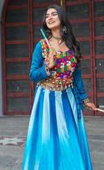 Alluring Blue Color Chinon Fabric Party Wear Lehenga