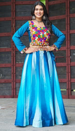 Alluring Blue Color Chinon Fabric Party Wear Lehenga