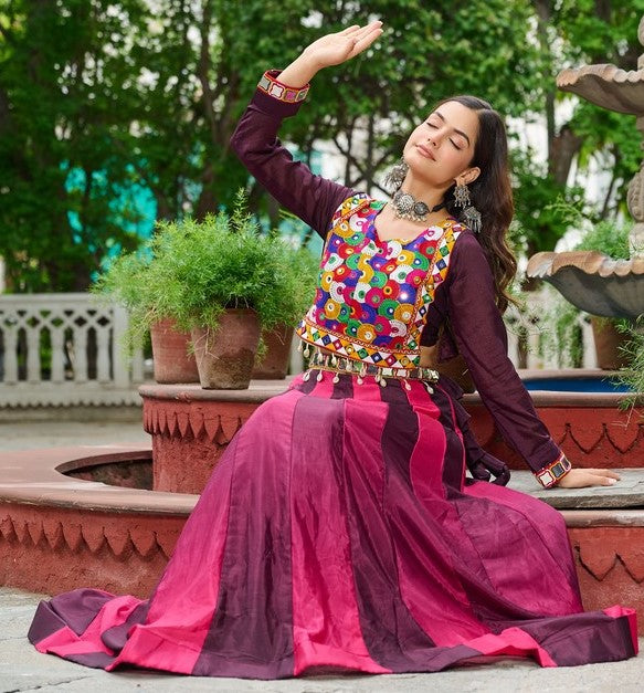Alluring Wine Color Chinon Fabric Party Wear Lehenga