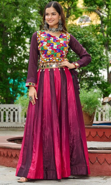 Alluring Wine Color Chinon Fabric Party Wear Lehenga