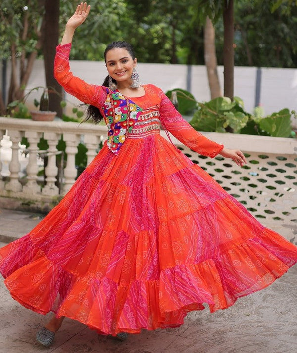 Striking Orange Color Georgette Fabric Gown