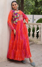 Striking Orange Color Georgette Fabric Gown