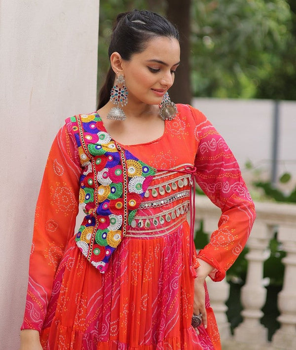 Striking Orange Color Georgette Fabric Gown