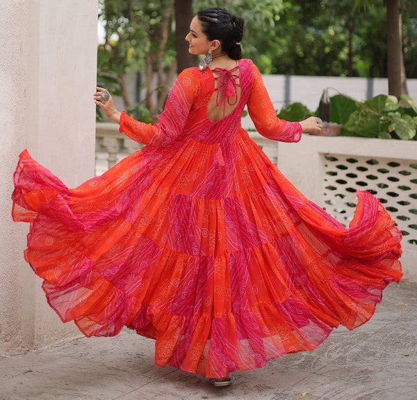 Striking Orange Color Georgette Fabric Gown