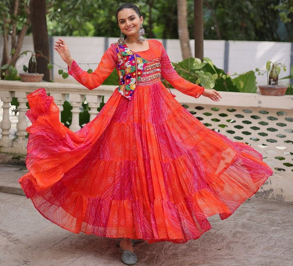 Striking Orange Color Georgette Fabric Gown