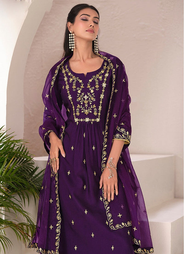 Amazing Voilet Color Viscose Fabric Designer Suit