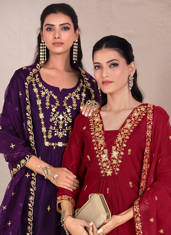 Amazing Maroon Color Viscose Fabric Designer Suit