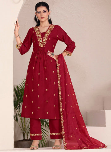 Amazing Maroon Color Viscose Fabric Designer Suit