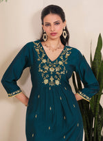 Amazing Teal Color Viscose Fabric Designer Suit