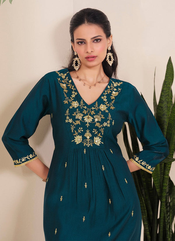 Amazing Teal Color Viscose Fabric Designer Suit