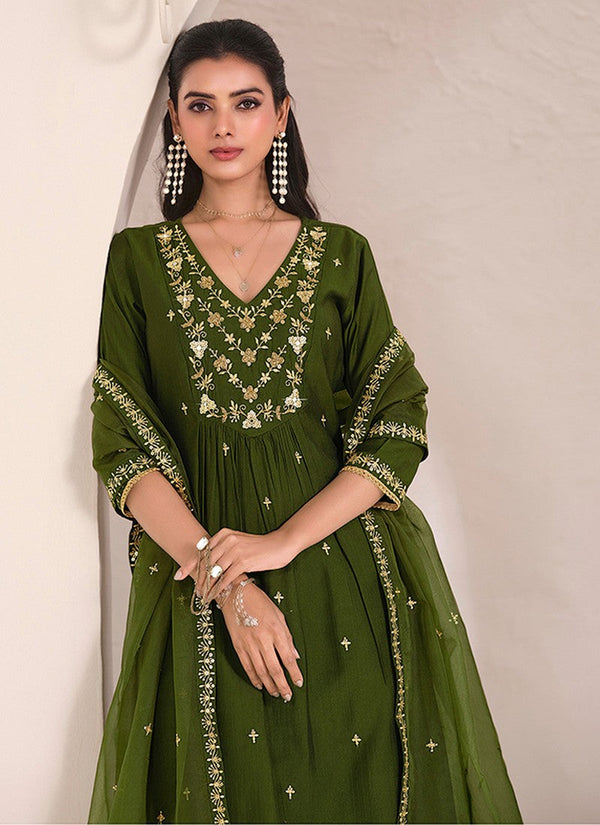Amazing Green Color Viscose Fabric Designer Suit