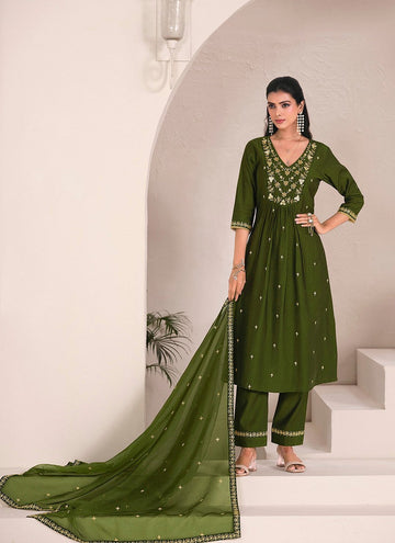 Amazing Green Color Viscose Fabric Designer Suit