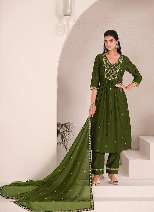 Amazing Green Color Viscose Fabric Designer Suit