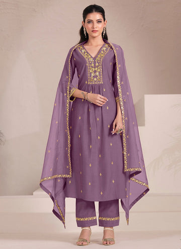 Amazing Purple Color Viscose Fabric Designer Suit