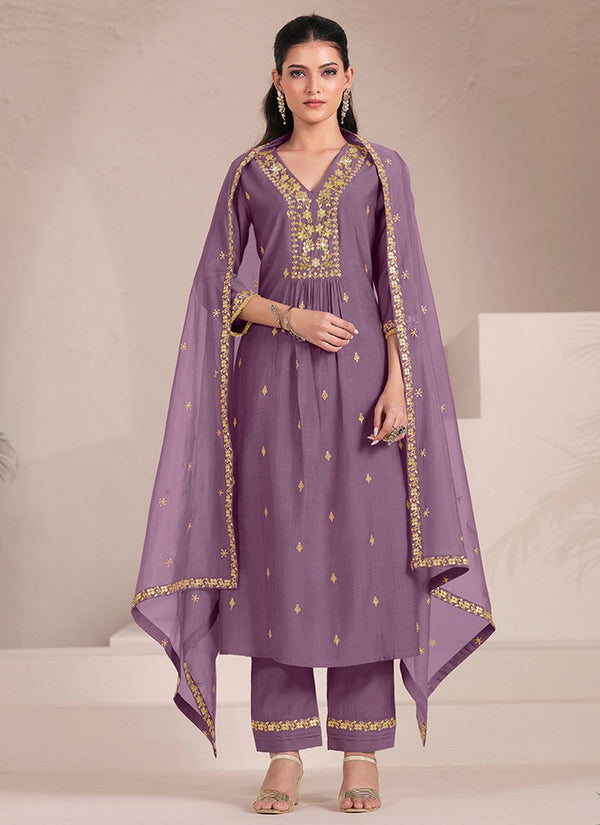 Amazing Purple Color Viscose Fabric Designer Suit