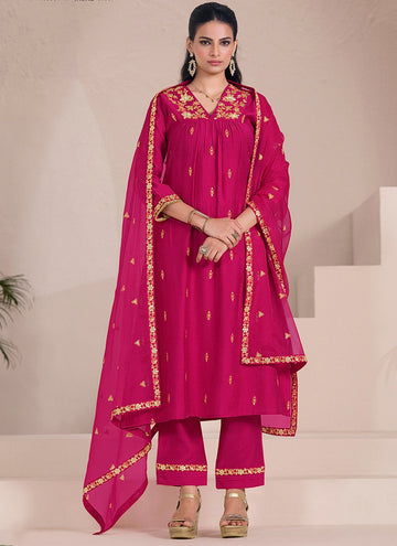 Amazing Pink Color Viscose Fabric Designer Suit