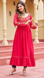 Dazzling Pink Color Rayon Fabric Designer Kurti