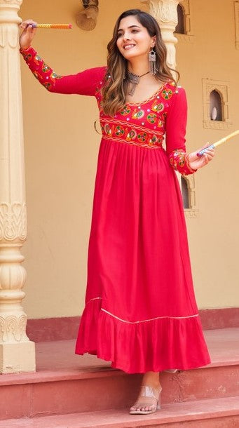 Dazzling Pink Color Rayon Fabric Designer Kurti