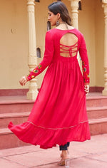 Dazzling Pink Color Rayon Fabric Designer Kurti