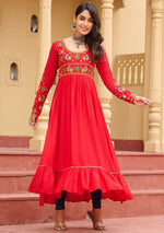 Dazzling Red Color Rayon Fabric Designer Kurti