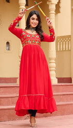 Dazzling Red Color Rayon Fabric Designer Kurti