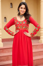 Dazzling Red Color Rayon Fabric Designer Kurti