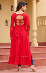 Dazzling Red Color Rayon Fabric Designer Kurti
