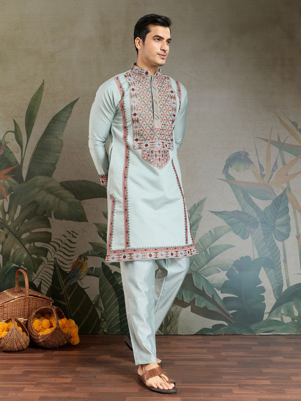 Amazing Aqua Color Viscose Fabric Mens Kurta
