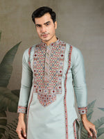 Amazing Aqua Color Viscose Fabric Mens Kurta