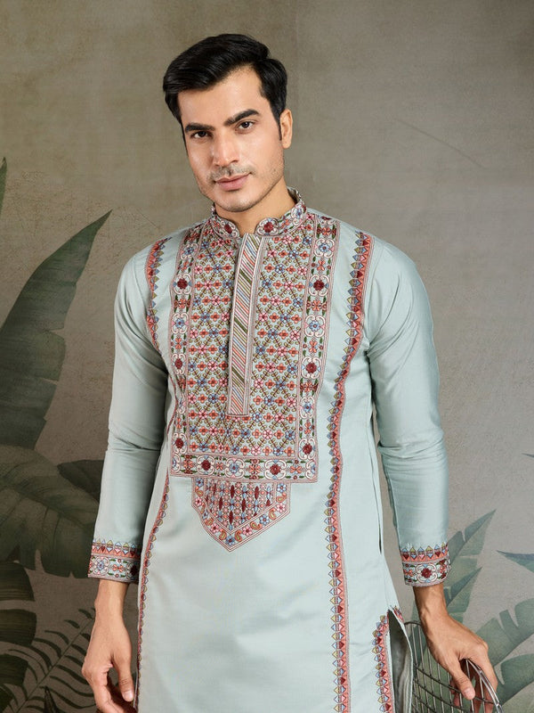 Amazing Aqua Color Viscose Fabric Mens Kurta