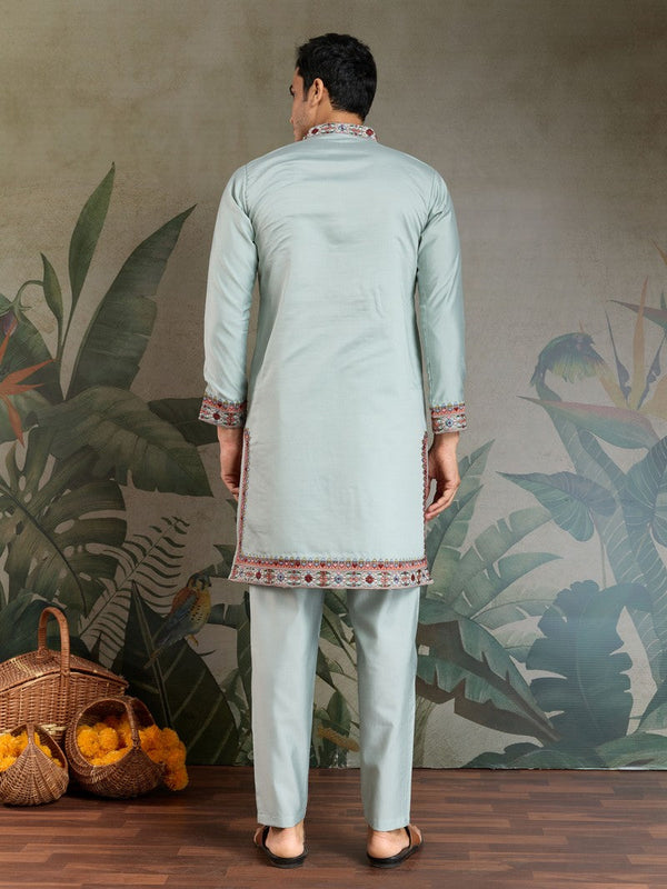 Amazing Aqua Color Viscose Fabric Mens Kurta