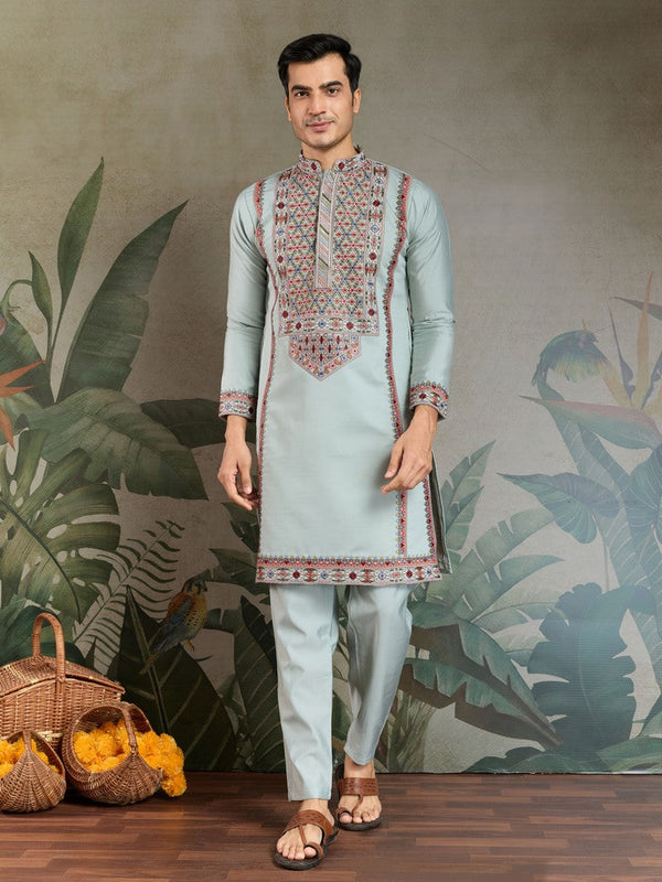 Amazing Aqua Color Viscose Fabric Mens Kurta
