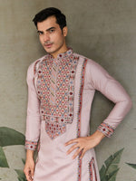 Amazing Pink Color Viscose Fabric Mens Kurta
