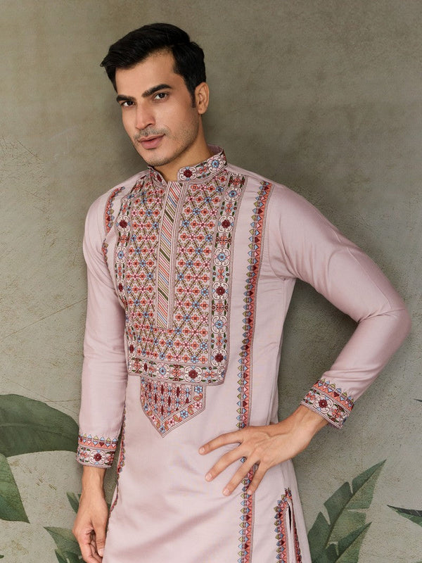 Amazing Pink Color Viscose Fabric Mens Kurta
