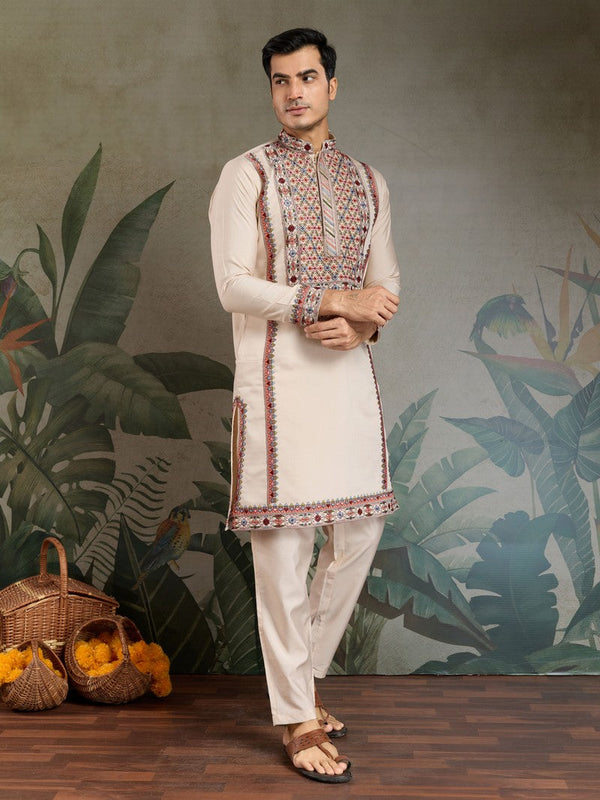 Amazing Cream Color Viscose Fabric Mens Kurta