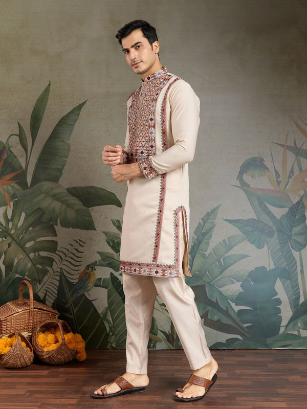 Amazing Cream Color Viscose Fabric Mens Kurta
