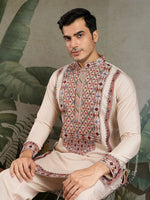 Amazing Cream Color Viscose Fabric Mens Kurta