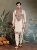 Amazing Cream Color Viscose Fabric Mens Kurta