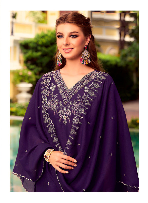 Amazing Purple Color Shimmer Fabric Designer Suit