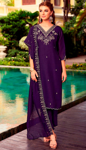 Amazing Purple Color Shimmer Fabric Designer Suit