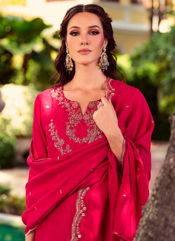 Amazing Pink Color Shimmer Fabric Designer Suit